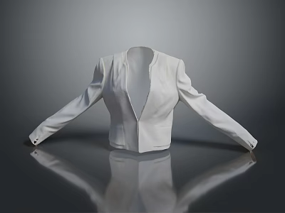 Stylish White Open Front Blazer With Long Sleeves On Grey Reflective Surface 3d model