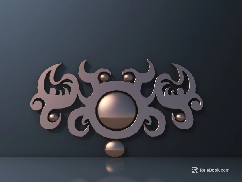 Metal Decorative Hardware Piece With Symmetric Curly Patterns And Circular Accents 3d model 