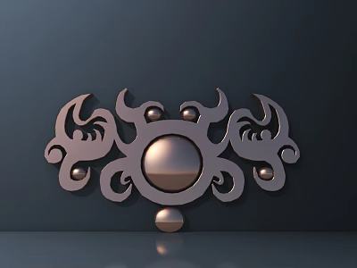 Metal Decorative Hardware Piece With Symmetric Curly Patterns And Circular Accents 3d model
