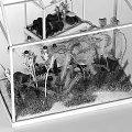 Decorative Ornament Set With Small And Large Glass Greenhouse Terrariums Plants And Stacked Books