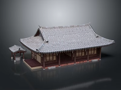 Oriental Traditional Architecture With Tile Roof Wooden Structure And Small Pavilion 3d model