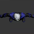 Man With White Hair In Black And Blue Armored Outfit Standing Pose