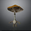 3D Cartoon Mushroom with Orange Cap White Stem and Playful Eyes Arms Legs