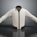 Stylish White Bomber Jacket with Red Collar Cuffs Hem and Zipper Design