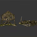 Wooden Scenic Components With Moss Covered Frames And Ruin Debris For Scene Building