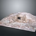 Scenic Natural Landscape Featuring Earth Mound With Cave Entrance And Scattered Stones