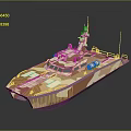 Camouflage Military Patrol Boat With Upper Superstructure Deck Antenna And Equipment