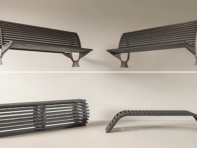 Outdoor Bench With Slatted Seat And Curved Metal Legs For Garden Patio 3d model