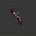 Game And Movie Character With Blonde Hair And Red Mechanical Arms Flying With Orange Fragments