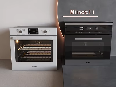 Modern Kitchen Appliances Featuring MinotLi White And Black Ovens With Digital Displays 3d model