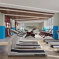 Modern Gym Interior With Treadmills Exercise Bikes And Contemporary Lighting 3d model