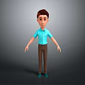 Man Wearing Blue Striped Shirt Brown Pants And Green Shoes Against Gray Background