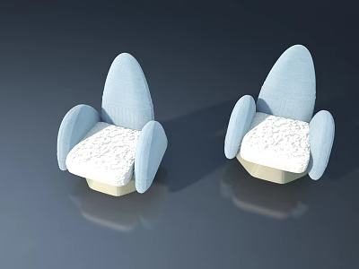 Light Blue Armchairs With White Cushions On Dark Background 3d model