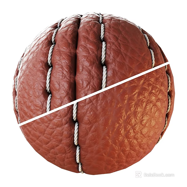 Close Up View Of Brown Leather Ball With White Stitches And Textured Surface 3d model 