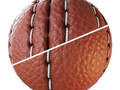 Close Up View Of Brown Leather Ball With White Stitches And Textured Surface 3d model
