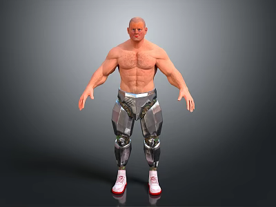 Muscular Build Bald Game Movie Character With Shirtless Torso Abs Cybernetic Pants Red White Shoes 3d model