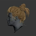 3D Head Model with Blue Face and Orange Messy Hair in 3D Rendering