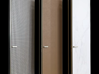 Contemporary Flush Doors With Grid Pattern Matte Brown And Marble Texture Silver Handles 3d model