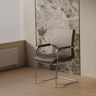 Modern Gray Office Chair With Metal Frame And Leather Seat By Marble Wall And Window 3d model