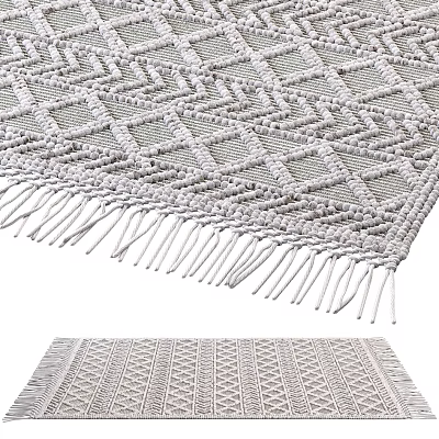 Stylish Square Area Rug With Handwoven Geometric Pattern Cream Color Tassel Edges 3d model