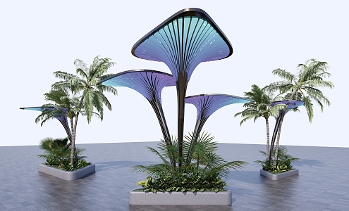 Modern Tree Pond Tropical Plants 3d model