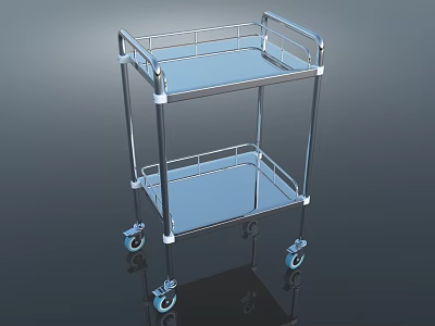 Durable Metal Two Tier Storage Cart With Rolling Wheels For Home Utility 3d model