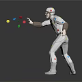 Character In White Outfit With Colorful Dots Goggles Throwing Colorful Objects
