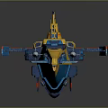 Futuristic Blue And Yellow Ship With Modern Deck Structure And Equipment