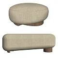 Modern Beige Fabric Ottoman With Wooden Legs Simple Home Design