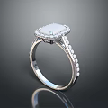 Elegant Silver Ring Featuring Square Gemstone And Small Diamonds On Beaded Band