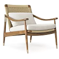 Modern Accent Chair With Woven Rattan Back Wooden Armrest Cushioned Seat And Metal Legs