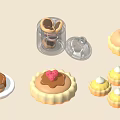 Assorted Sweet Desserts Including Strawberry Topped Tarts Chocolate Sauce Cupcakes and Yellow Pastries