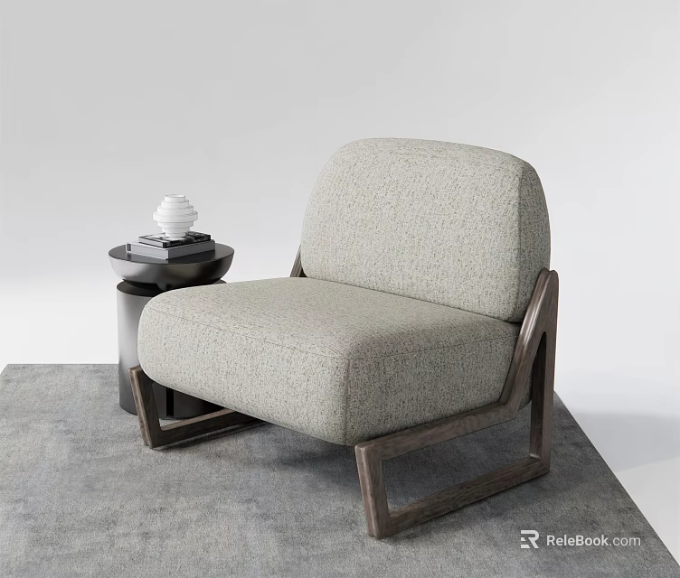 Modern Light Gray Fabric Single Sofa With Wooden Frame Next To Small Round Side Table 3d model