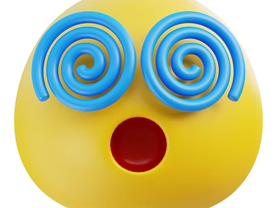 Yellow Round Emoji Face With Blue Spiral Eyes And Red Mouth Design 3d model