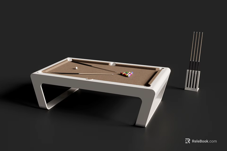 Modern Stylish Billiard Table Sports Equipment With Cue Stick Balls And Rack 3d model 