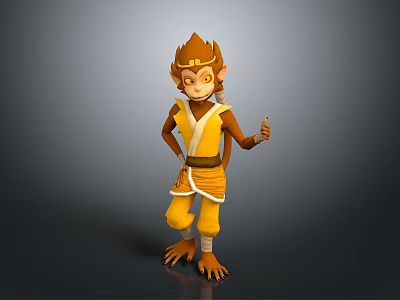 Cartoon Style Monkey Character In Yellow Outfit With Hat And Pointing Gesture 3d model