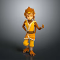 Cartoon Style Monkey Character In Yellow Outfit With Hat And Pointing Gesture