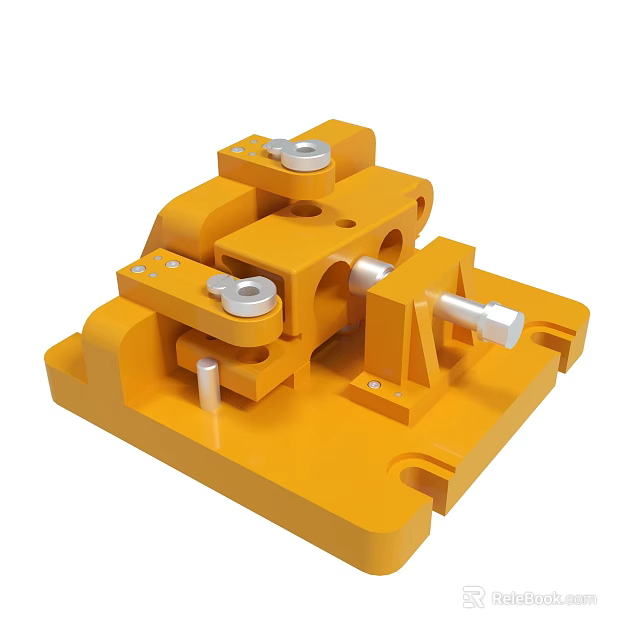 Yellow Hardware Fixture With Metal Bolts And Mechanical Structure Design 3d model 
