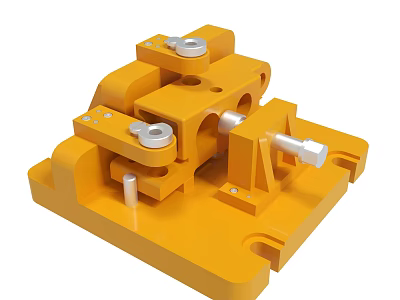 Yellow Hardware Fixture With Metal Bolts And Mechanical Structure Design 3d model