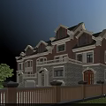 European Style Detached Villa Featuring Red Brick Stone Exterior Gabled Windows And Wooden Fence