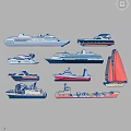 Various Types of Boats Including Cruise Ships Yachts Sailboats and Cargo Vessels