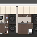 Modern Laundry Room With Washing Machines Dryers Cabinets And Sink Storage
