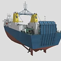 3D Model Of Blue White Cargo Ship With Orange Superstructure And Decks