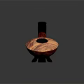 Elegant Decorative Ornament Set With Red Orange Marbled Pipe Black Mouthpiece On Metal Stand