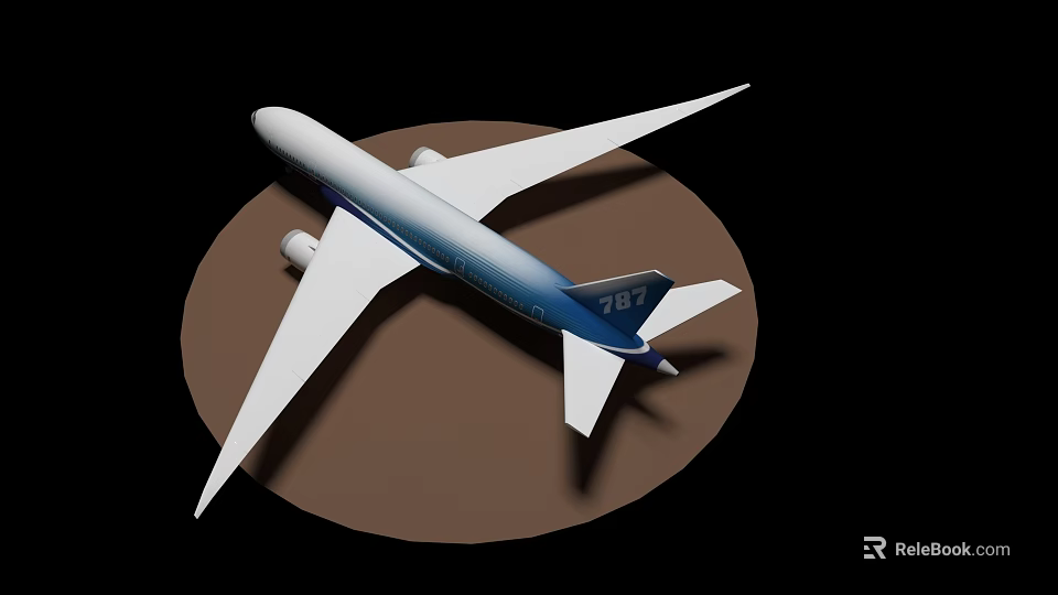Airplane Model In Blue And White With Twin Engines Large Wings On Brown Circular Base 3d model 