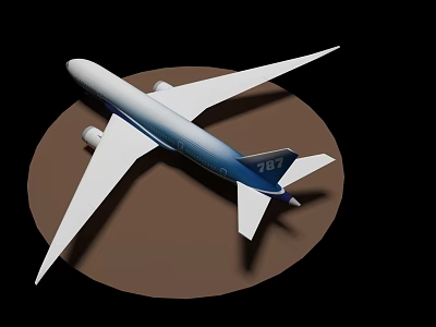 Airplane Model In Blue And White With Twin Engines Large Wings On Brown Circular Base 3d model