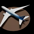 Airplane Model In Blue And White With Twin Engines Large Wings On Brown Circular Base