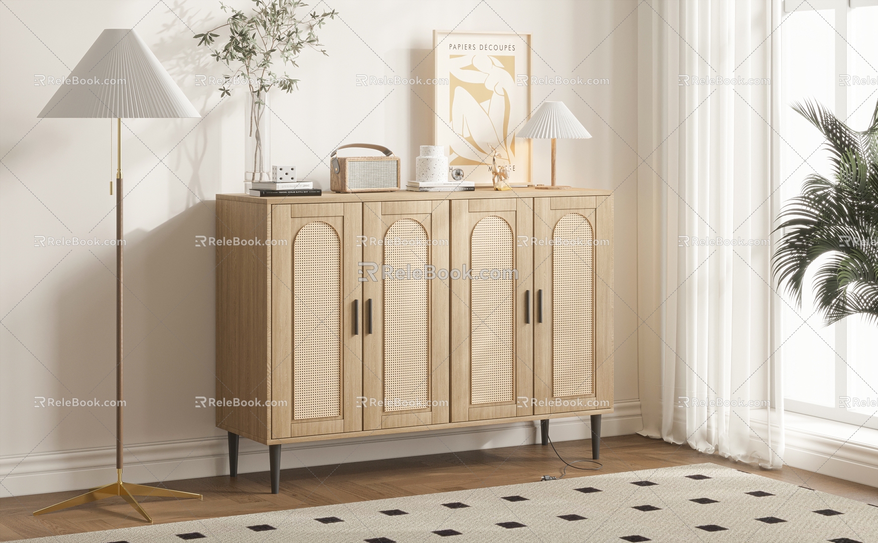 The wooden side cabinet cabinet is embodied in 3d model