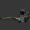 Ancient Stone Wall Model With Archway Steps And Green Grass Terrain 3d model