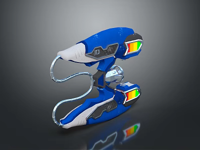 Futuristic Blue And White Weapon Design With Luminous Colored Components And Curved Structure 3d model